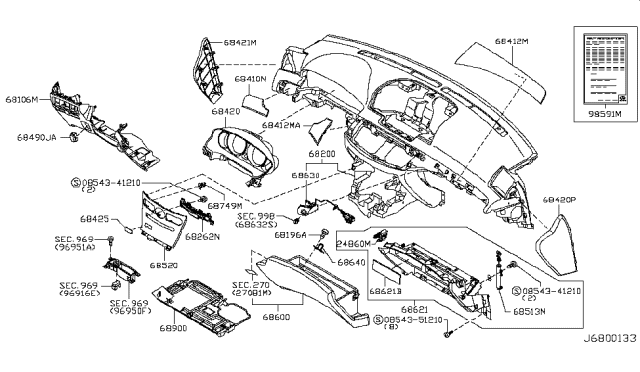 2009 Infiniti M35 Instrument Panel,Pad & Cluster Lid Diagram 3