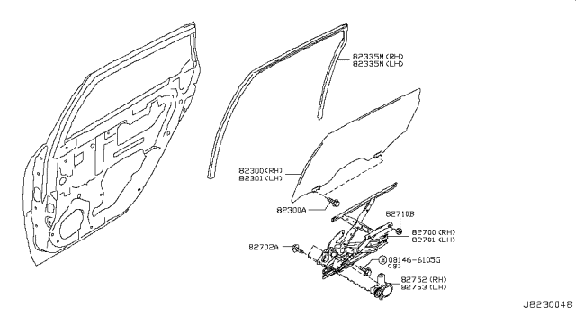 2008 Infiniti M35 Glass Run-Rear Door Window,LH Diagram for 82331-EG000
