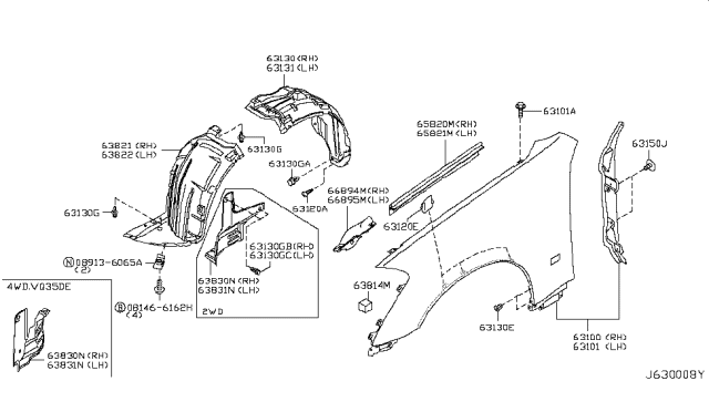 2008 Infiniti M35 Front Fender & Fitting Diagram 1