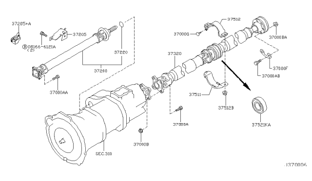 2008 Infiniti M45 Bolt-Fix PROPELLER Shaft Diagram for 37120-CG10A