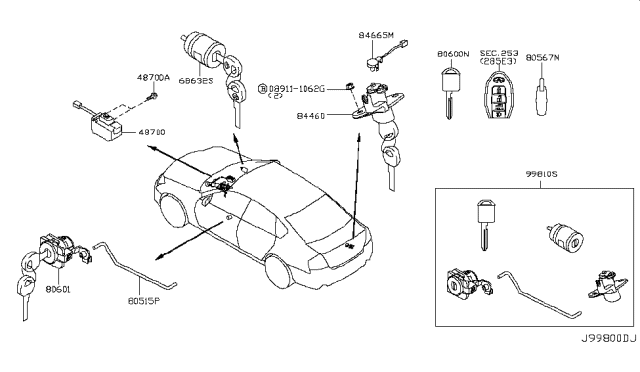 2007 Infiniti M45 Key Set & Blank Key Diagram 1