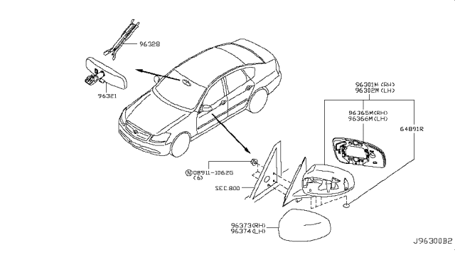 2007 Infiniti M45 Inside Mirror Body Cover, Right Diagram for K6373-EG100