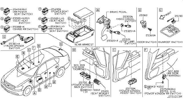 2006 Infiniti M45 Main Power Window Switch Assembly Diagram for 25401-EH100