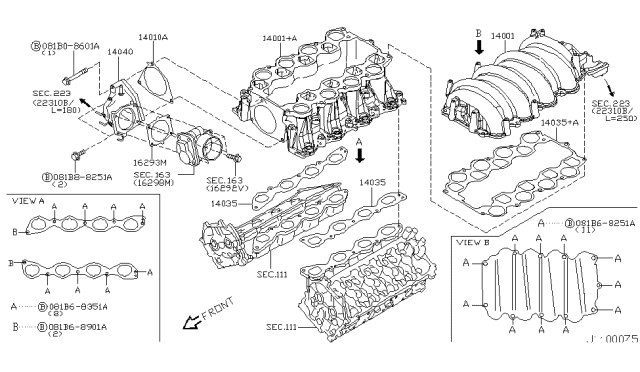 2009 Infiniti M45 Gasket-Manifold To Cylinder Head Diagram for 14035-JP00A