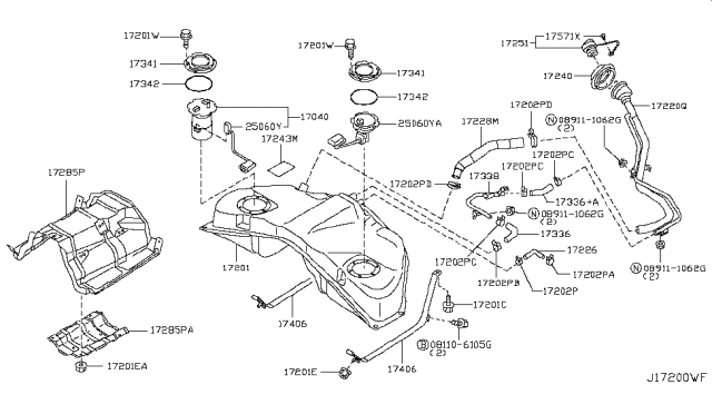 2008 Infiniti M35 Tank Assy-Fuel Diagram for 17202-EJ80A