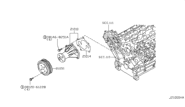 2007 Infiniti M45 Water Pump, Cooling Fan & Thermostat Diagram 5