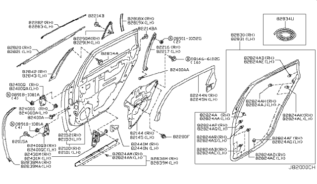 2009 Infiniti M35 Rear Door Panel & Fitting Diagram 3