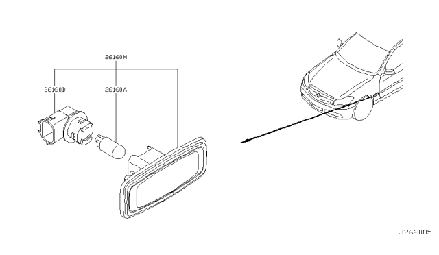 2007 Infiniti M35 Lamp Assy-Side Flasher Diagram for 26160-JK00A