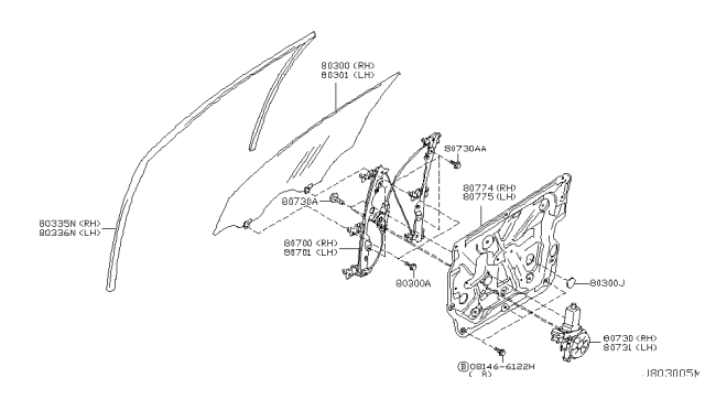 2007 Infiniti M35 Front Door Window & Regulator Diagram 2