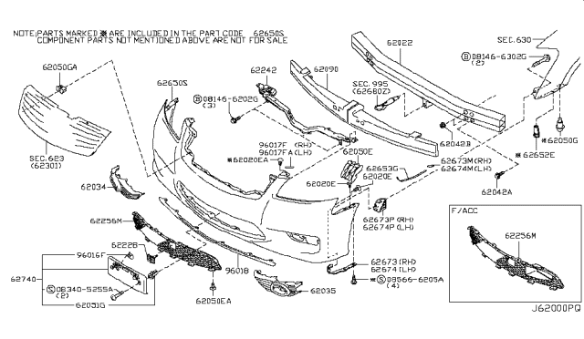 2009 Infiniti M35 Front Bumper Diagram 3