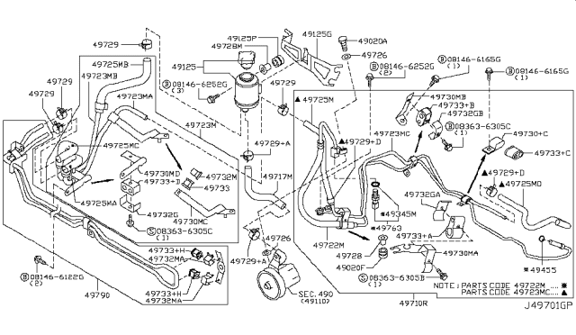 2009 Infiniti M35 Power Steering Hose & Tube Assembly Diagram for 49721-EH00A