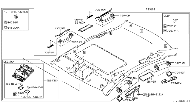 2007 Infiniti M35 Headlining Assy Diagram for 73910-EH200