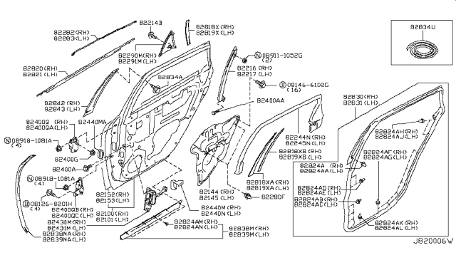 2008 Infiniti M35 Tape-Rear Door SASH Rear,RH Diagram for 82818-EG020