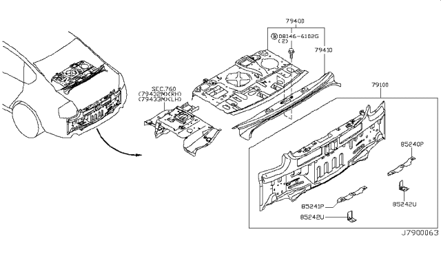 2009 Infiniti M35 Rear,Back Panel & Fitting Diagram