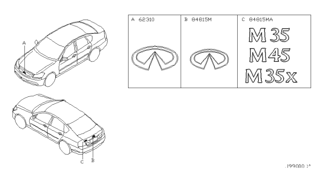 2008 Infiniti M35 Emblem & Name Label Diagram 1