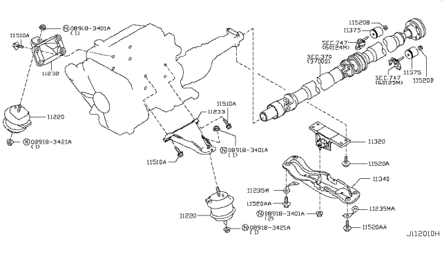 2010 Infiniti M35 Engine & Transmission     Mounting Diagram 2