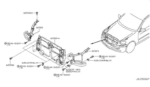 2007 Infiniti M45 Front Apron & Radiator Core Support Diagram 3