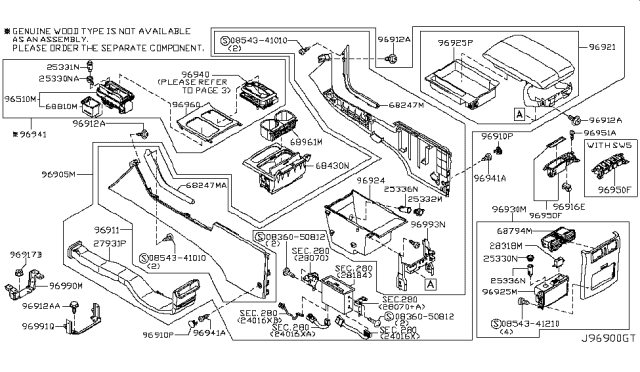 2007 Infiniti M45 Finisher-Console Box Diagram for 96930-EG111