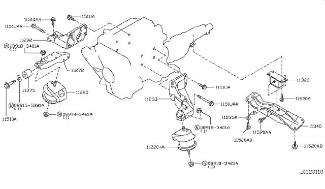 2007 Infiniti M35 Engine & Transmission     Mounting Diagram 4