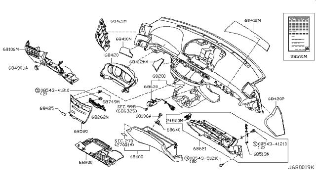 2007 Infiniti M45 Instrument Panel,Pad & Cluster Lid Diagram 5