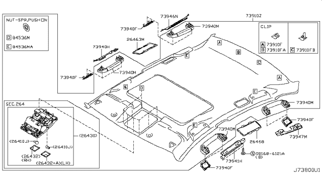 2008 Infiniti M35 Headlining Assy Diagram for 73910-EJ21A