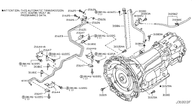 2010 Infiniti M35 Pipe Assy-Oil Charging Diagram for 31080-CG205