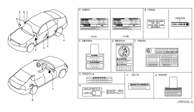 2008 Infiniti M35 Caution Plate & Label Diagram 3