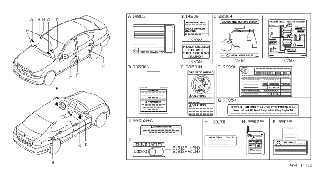 2007 Infiniti M45 Sticker-Emission Control Diagram for 14805-EJ72A