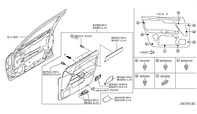 2008 Infiniti M45 Front Door Trimming Diagram 1