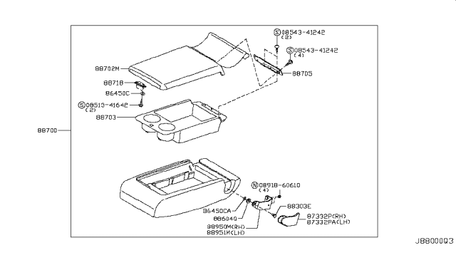 2007 Infiniti M35 Rear Seat Armrest Assembly Diagram for 88700-EJ08A