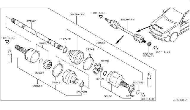 2009 Infiniti M35 Front Drive Shaft (FF) Diagram 5