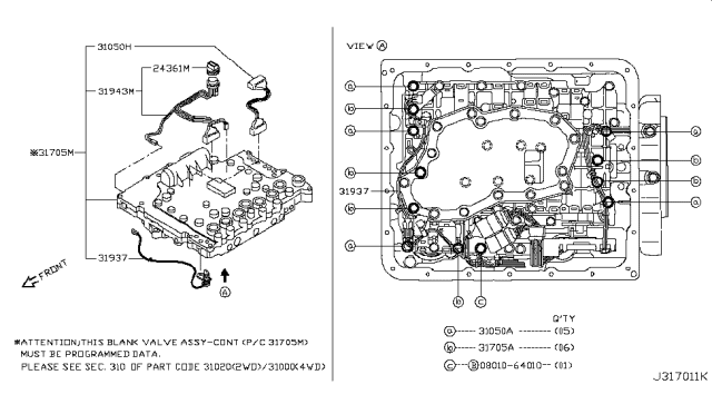 2006 Infiniti M35 Control Blank Valve Assembly Without Programming Diagram for 31705-17X5A