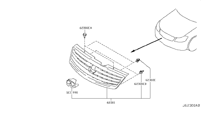 2009 Infiniti M35 Front Grille Diagram