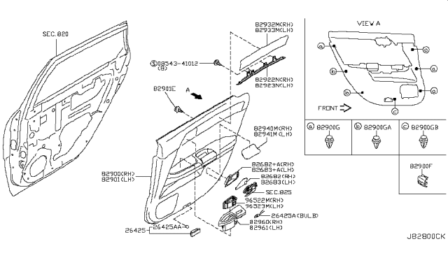 2008 Infiniti M45 Rear Door Trimming Diagram 2