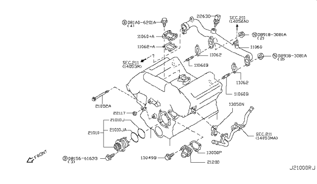 2007 Infiniti M45 Water Pump, Cooling Fan & Thermostat Diagram 1