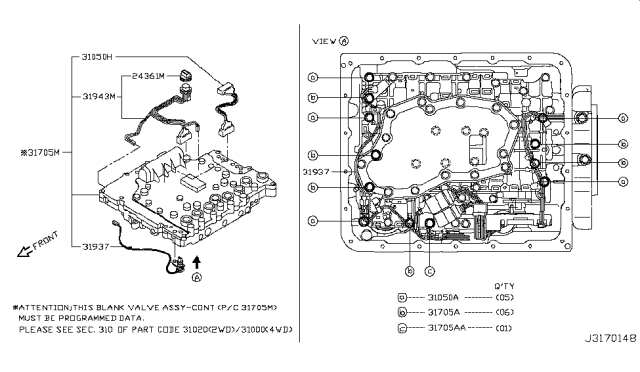 2009 Infiniti M35 Control Blank Valve Assembly Without Programming Diagram for 31705-19X3E