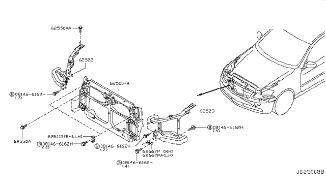 2007 Infiniti M45 Front Apron & Radiator Core Support Diagram 1