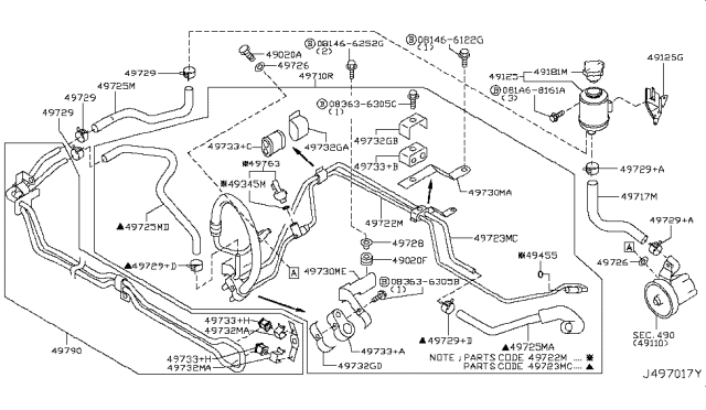 2008 Infiniti M35 Bracket-Tube Diagram for 49730-EH00B