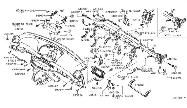 2007 Infiniti M35 Instrument Panel,Pad & Cluster Lid Diagram 2