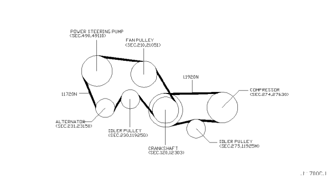 2008 Infiniti M45 Fan,Compressor & Power Steering Belt Diagram 3