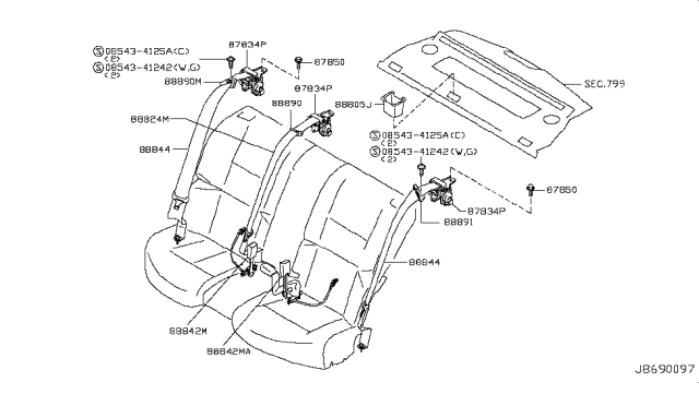 2006 Infiniti M45 Rear Seat Belt Diagram 1