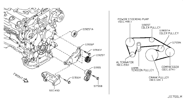 2010 Infiniti M35 TENSIONER Assembly Auto Diagram for 11955-AR00C