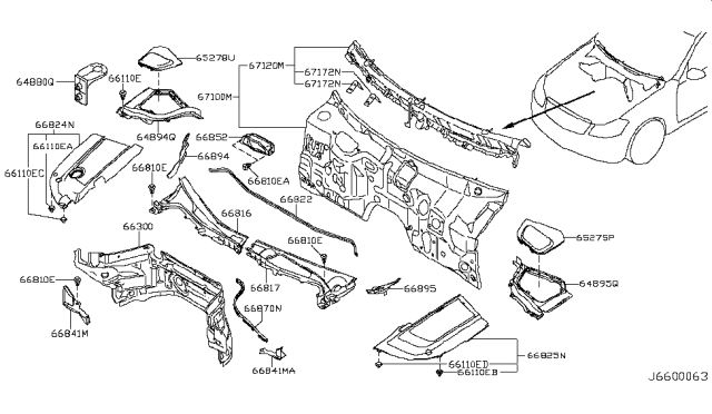 2008 Infiniti M45 Cowl Top & Fitting Diagram