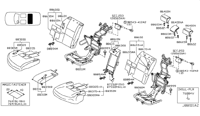 2006 Infiniti M35 Holder Assy-Headrest,Lock Diagram for 88602-9Y100