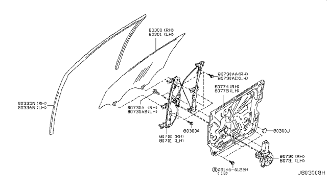 2008 Infiniti M35 Front Door Window & Regulator Diagram 1