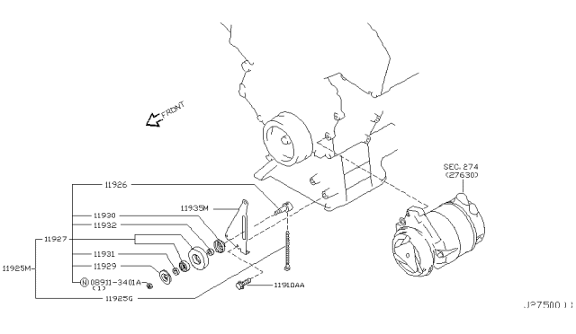 2006 Infiniti M35 Compressor Mounting & Fitting Diagram 2