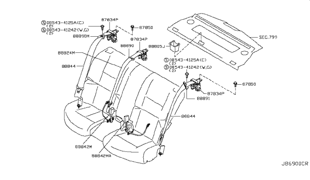 2006 Infiniti M45 Rear Seat Belt Diagram 2