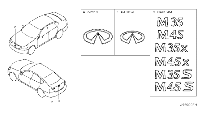 2008 Infiniti M45 Front Emblem Diagram for 62890-EH200