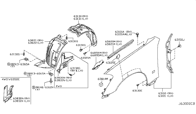 2010 Infiniti M35 Front Fender & Fitting Diagram