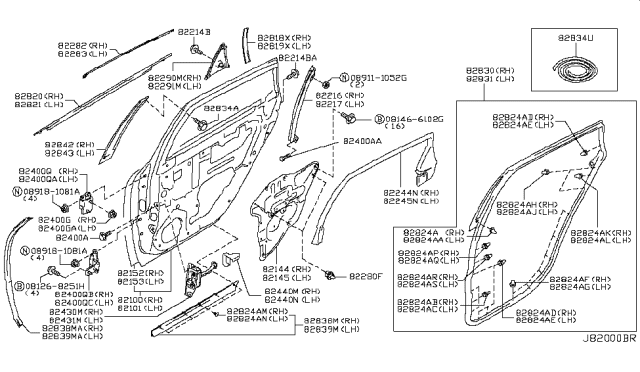 2010 Infiniti M45 Rear Door Panel & Fitting Diagram 2